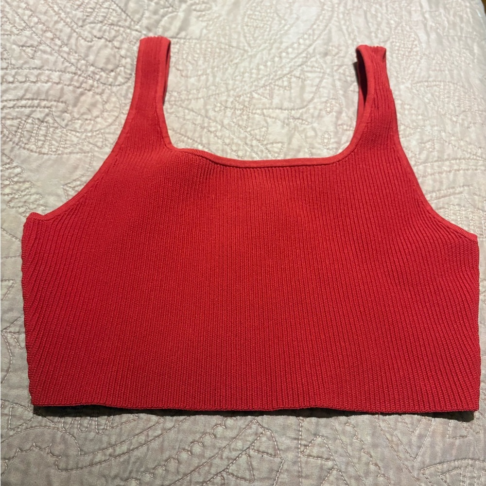 Aritzia Red Ribbed Crop Tank